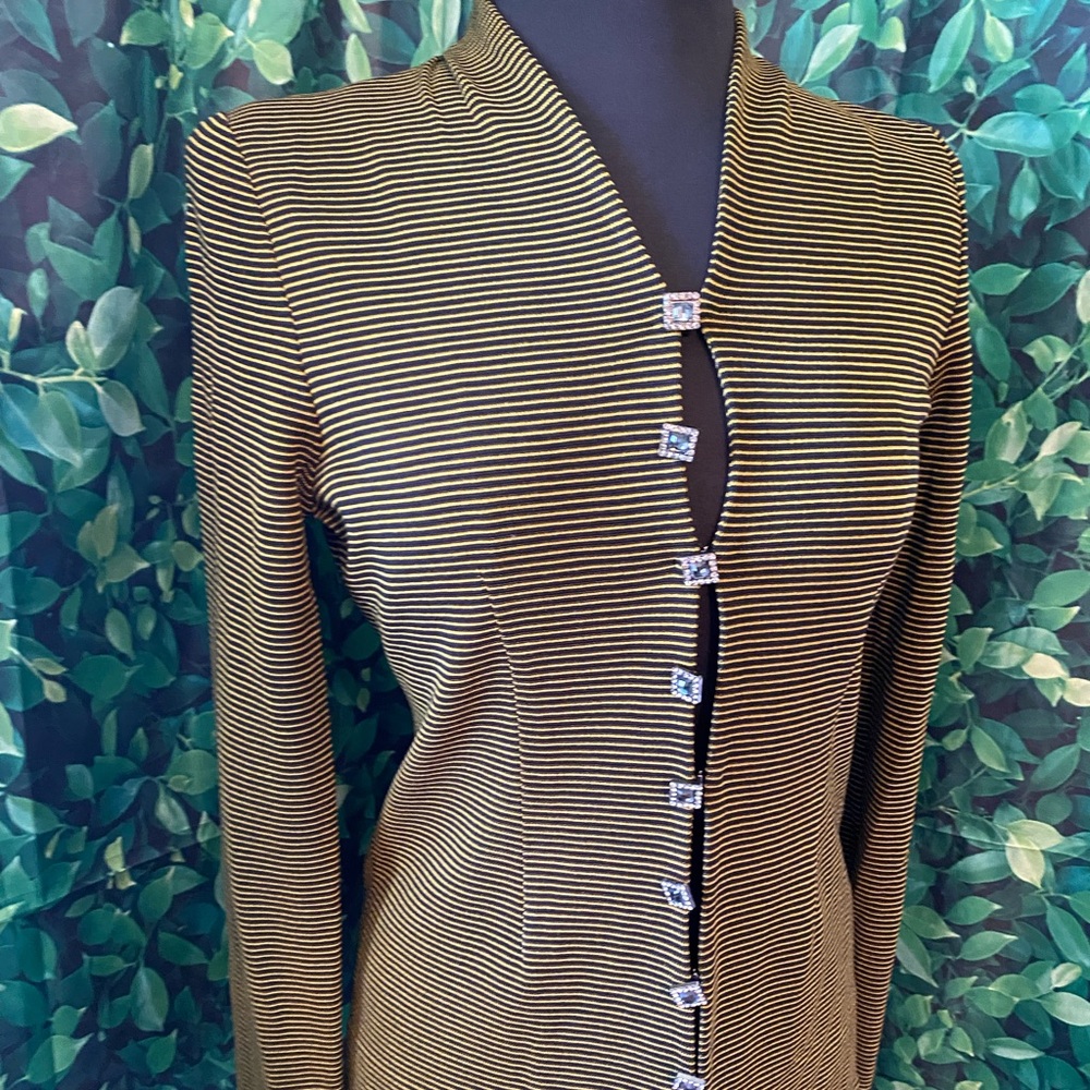 Misook Black Yellow rhinestone cardigan sweater jacket sz XS NWT